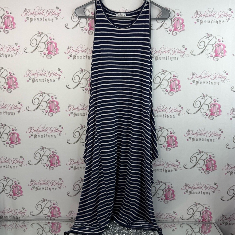 Pure Venice dress long maxi made in Italy, blue Navy and White Striped Dress